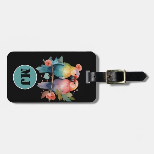 Charmante Tortelduifjes in pastels. Gepersonalisee Bagagelabel (Voorkant horizontaal)