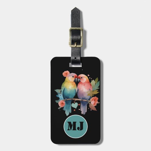 Charmante Tortelduifjes in pastels. Gepersonalisee Bagagelabel (Voorkant verticaal)
