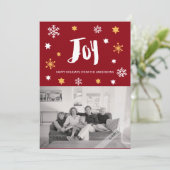 Charmante trendy Joy Deep Red vakantiefoto Feestdagenkaart (Staand voorkant)