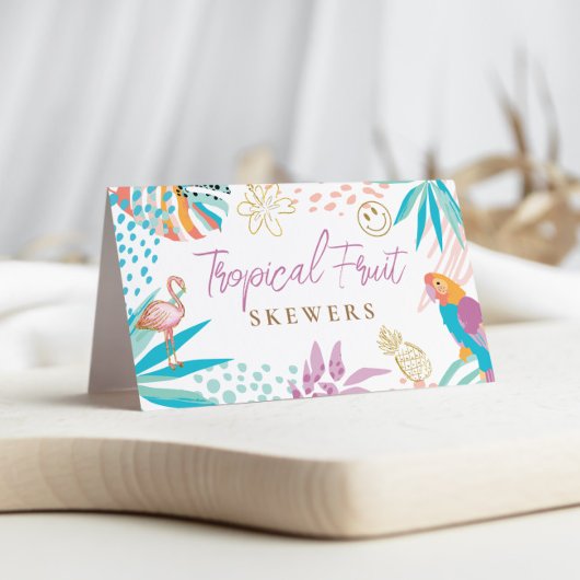 Charmante tropische party voedsellabels kaart