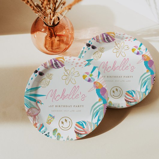 Charmante tropische verjaardag papieren bordje