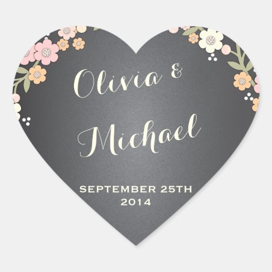 Charmante tuin bloemenkrans gepersonaliseerde Stic Hart Sticker (Voorkant)