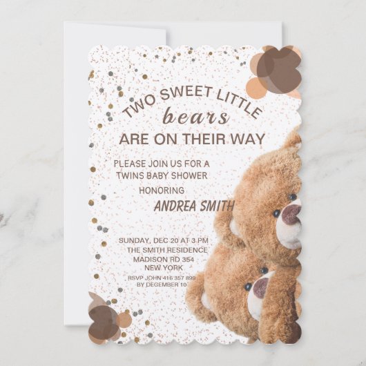 Charmante Twin Beren Baby shower Invitation Kaart (Voorkant)