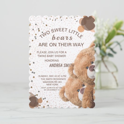 Charmante Twin Beren Baby shower Invitation Kaart (Staand voorkant)