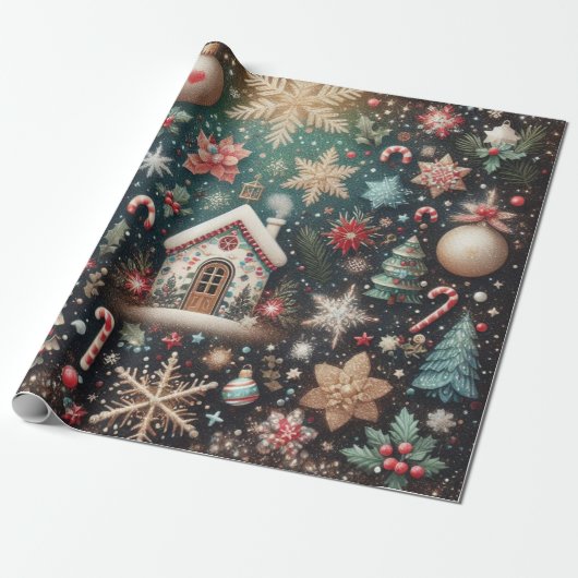 Charmante vakantie Cottage kerst Cadeaupapier (Uitgerold)