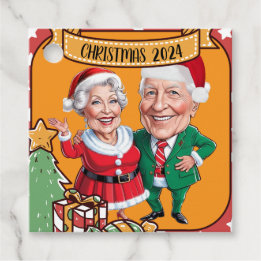 Charmante vakantie met rode en gouden karikatuur bedankjes labels