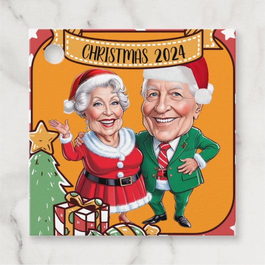 Charmante vakantie met rode en gouden karikatuur bedankjes labels (Voorkant)