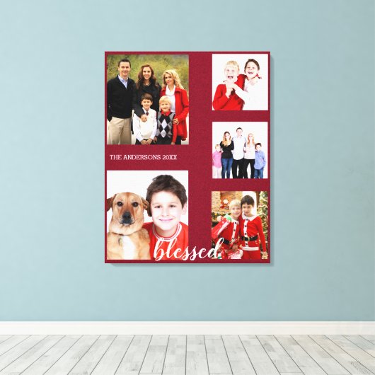 Charmante vakantiefamilie fotocollage monogram canvas afdruk (Insitu (Houten vloer))