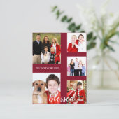 Charmante vakantiefamilie fotocollage monogram feestdagenkaart (Staand voorkant)