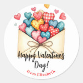 Charmante Valentijnsdag Envelop met Harten Ronde Sticker (Voorkant)