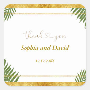 Charmante varenblaadjes Goud folie Bruiloft Custom Vierkante Sticker
