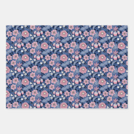 Charmante Victoriaans geïnspireerde Blauwe en Roze Inpakpapier Vel