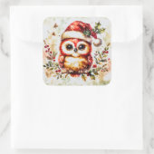 Charmante vintage kerst uil vierkante sticker (Tas)