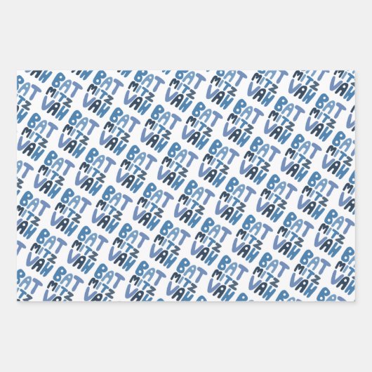 Charmante vleermuis Mitzvah Handlettering Joods Bl Inpakpapier Vel (Voorkant 3)