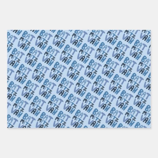 Charmante vleermuis Mitzvah Handlettering Joods Bl Inpakpapier Vel (Voorkant)