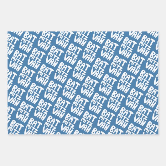 Charmante vleermuis Mitzvah Handlettering Joods Bl Inpakpapier Vel (Voorkant 3)