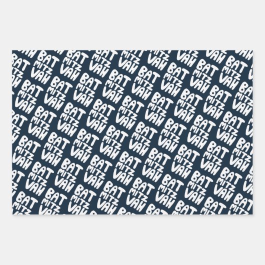 Charmante vleermuis Mitzvah Handlettering Joods Bl Inpakpapier Vel (Voorkant 2)
