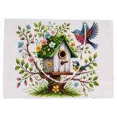 Charmante vogels en bloemen groot cadeauzakje (Achterkant)