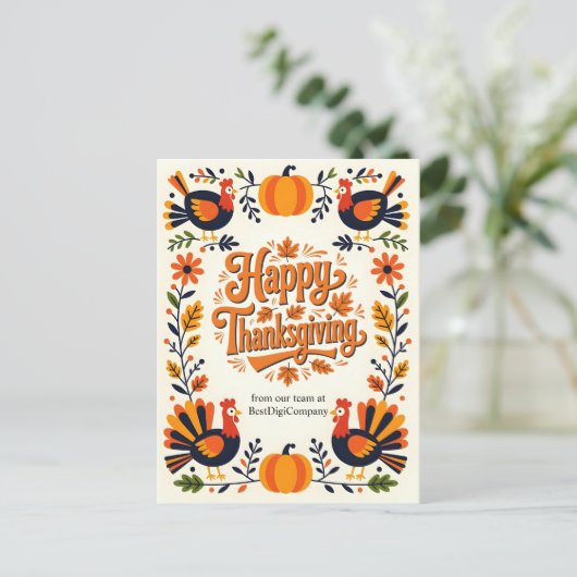 Charmante volkskunst Turkije & pompoen Thanksgivin Feestdagenkaart (Staand voorkant)