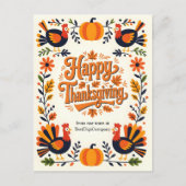 Charmante volkskunst Turkije & pompoen Thanksgivin Feestdagenkaart (Voorkant)