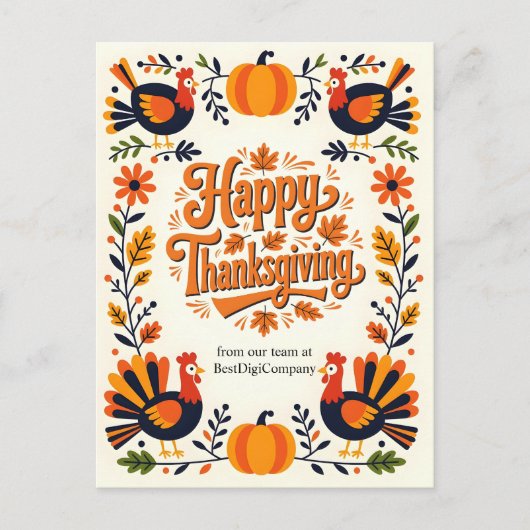 Charmante volkskunst Turkije & pompoen Thanksgivin Feestdagenkaart (Voorkant)