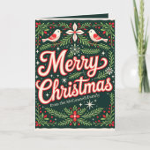 Charmante volkskunst vogels en Holly Berry Kerstmi Feestdagen Kaart (Voorkant)