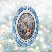 Charmante vos in Blue Forest Gingham Kerstmis Ornament