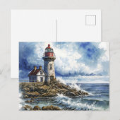 Charmante vuurtoren met golven briefkaart (Voorkant / Achterkant)