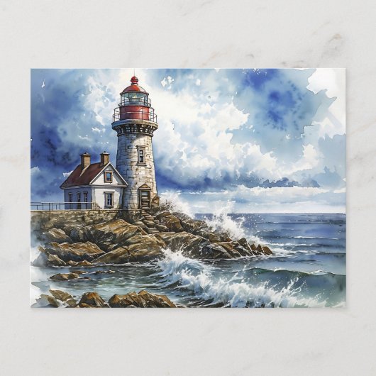 Charmante vuurtoren met golven briefkaart (Voorkant)