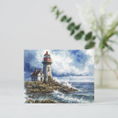 Charmante vuurtoren met golven briefkaart (Staand voorkant)