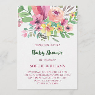 Charmante Waterverf Bloemen Baby shower Kaart