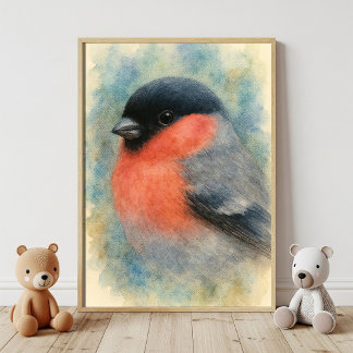 Charmante Waterverf Bullfinch Bird Art Poster