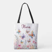Charmante Waterverf Butterfly Meadow Tote Bag (Achterkant)