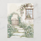 Charmante Waterverf Cottage Garden Feestdagenkaart (Voorkant)