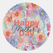 Charmante Waterverf Floral Botanical Moederdag Ronde Sticker (Voorkant)