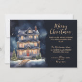 Charmante Waterverf Kerstmis Huis Verhuizen Aankondiging (Voorkant)