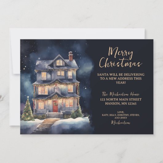 Charmante Waterverf Kerstmis Huis Verhuizen Aankondiging (Voorkant)
