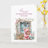 Charmante Waterverf kitten en konijn Kaart (Gele Bloem)