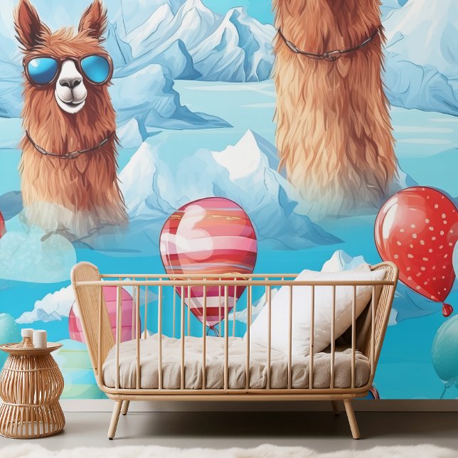 Charmante Waterverf Llama & Desert Cacti Pattern Behang (Creator heeft geüpload)