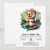 Charmante Waterverf Otter Verjaardagsuitnodiging Kaart (Voorkant / Achterkant)