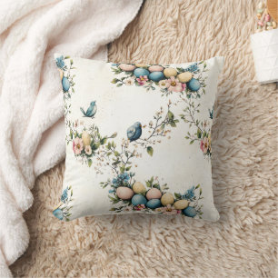 Charmante Waterverf Paasvogels & Bloemenlente Kussen