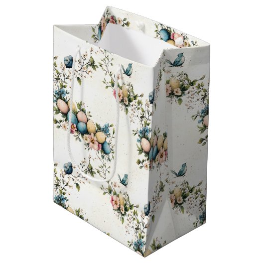 Charmante Waterverf Paasvogels & Bloemenlente Medium Cadeauzakje (Voorkant Gekanteld)