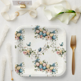 Charmante Waterverf Paasvogels & Bloemenlente Papieren Bordje