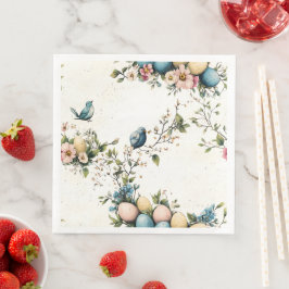 Charmante Waterverf Paasvogels & Bloemenlente Servet