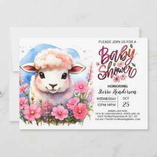 Charmante Waterverf Schaap Roze Meisje Baby shower Kaart