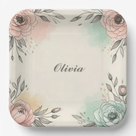 Charmante Waterverf Sketchy Flowers Papieren Bordje