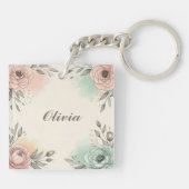 Charmante Waterverf Sketchy Flowers Sleutelhanger (Achterkant)