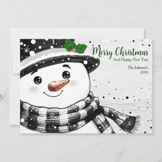 Charmante Waterverf Sneeuwman Kerst Feestdagenkaart (Voorkant)
