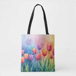 Charmante waterverf tulpen tote bag