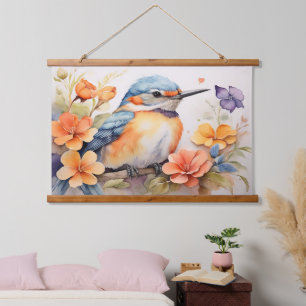 Charmante Waterverf Vogel Bloemen Vogelliefhebbers Hangend Wandkleed